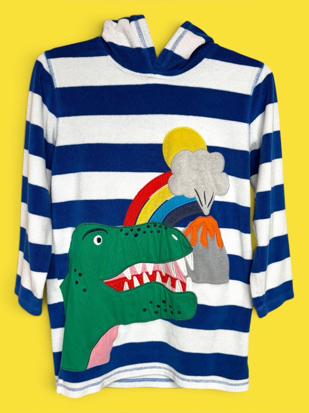 Mini Boden Swim Hoodie Coverup 9-10yr Dinosaur Striped Terrycloth Toweling Beach